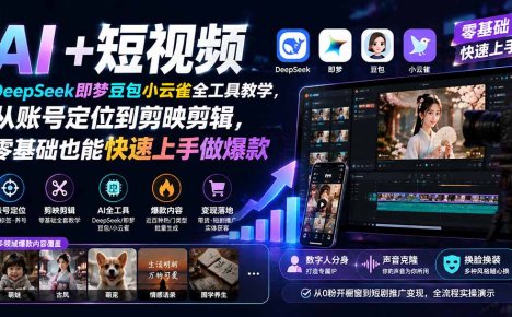 AI+短视频｜DeepSeek即梦豆包小云雀全工具教学，从账号定位到剪映剪辑，零基础也能快速上手做爆款