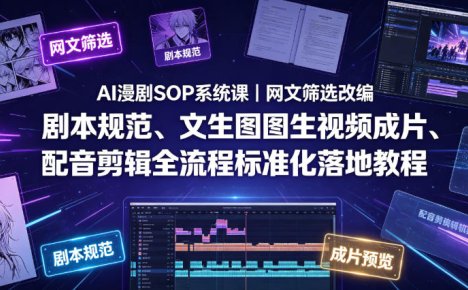 AI漫剧SOP系统课｜网文筛选改编、剧本规范、文生图图生视频成片、配音剪辑全流程标准化落地教程(更新0810)