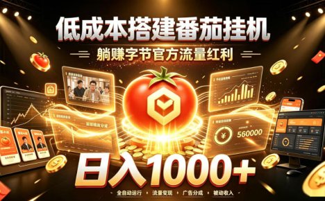 低成本搭建番茄挂G，躺賺字节官方流量红利，日入1k+，全程傻瓜式落地【揭秘】
