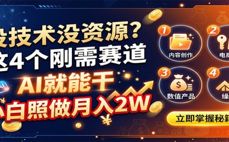 没技术没资源？这4个刚需赛道，AI就能干，小白照做月入2W