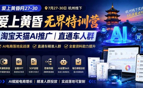 爱上 黄昏 7月27-30｜杭州线下无界特训营｜淘宝天猫AI推广｜直通车人群｜全套PPT SOP思维导图资料包