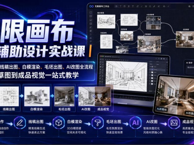 无限画布AI辅助设计实战课｜画布操作、线稿出图、白模渲染、毛坯出图、AI改图全流程，从概念草图到成品视觉一站式教学